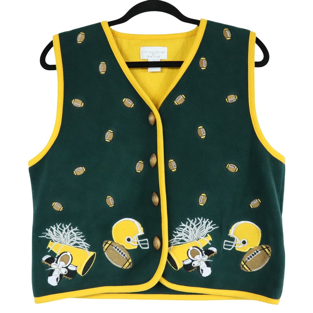 Green Bay Packers Fleece Vest NFL Football Christopher & Banks Sz Large